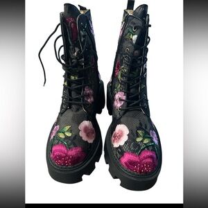 Betsey Johnson Polli Embroidered Mesh Combat Boots